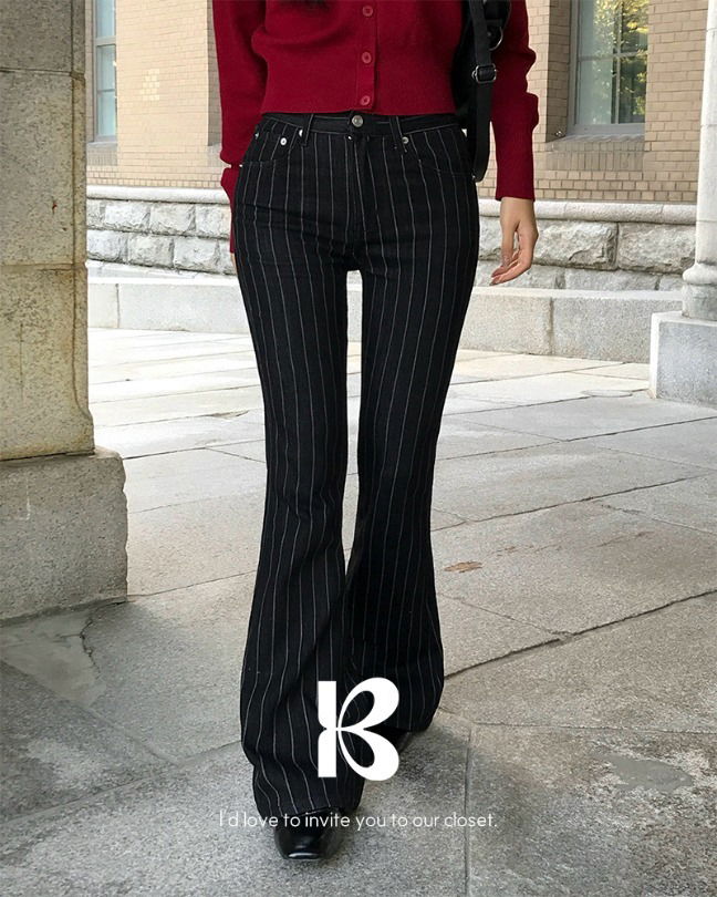 Bell-bottom Stripe Low Denim Bootcut Pants