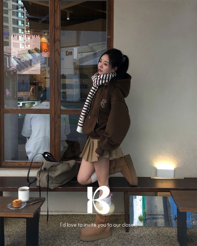 豹紋包裹式保暖連帽長袖上衣