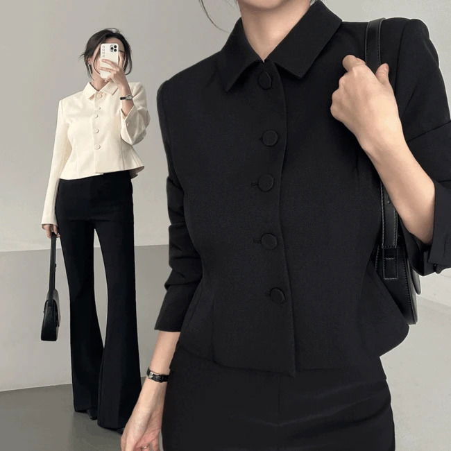 素面質感七分袖西裝外套