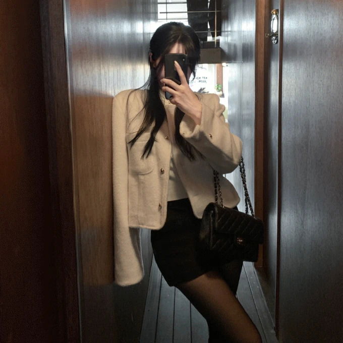 イブニングウール40% 2オンスポケットノーカラークロップジャケット (人気商品配送遅延)