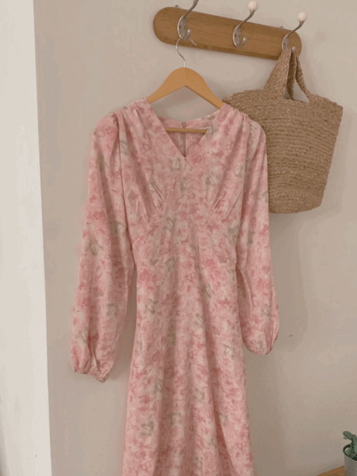 Rose flower chiffon printed long Dress (2 colors)