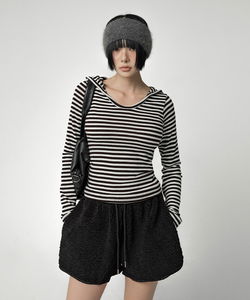 Neveru Striped Slim-Fit Hooded Long-Sleeve Knitwear T-Shirt