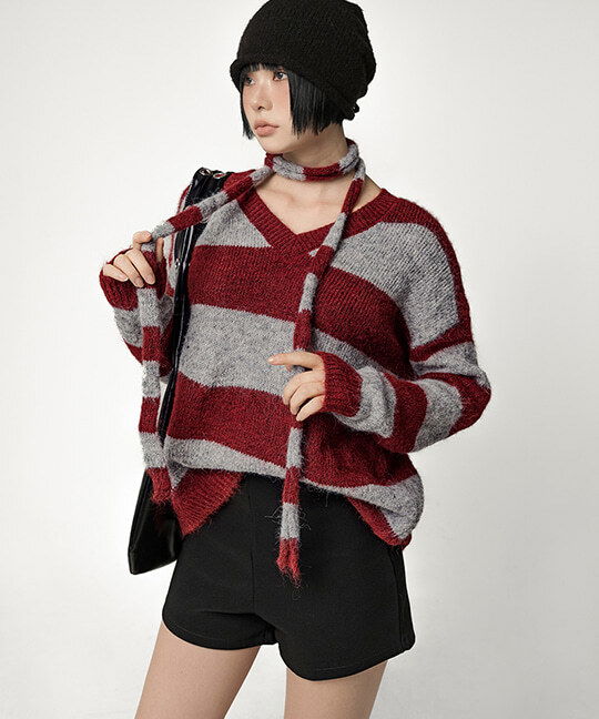 Choidel Loose-fit V-Neck -Fit V-Neck Wool Knit Muffler Set 套裝