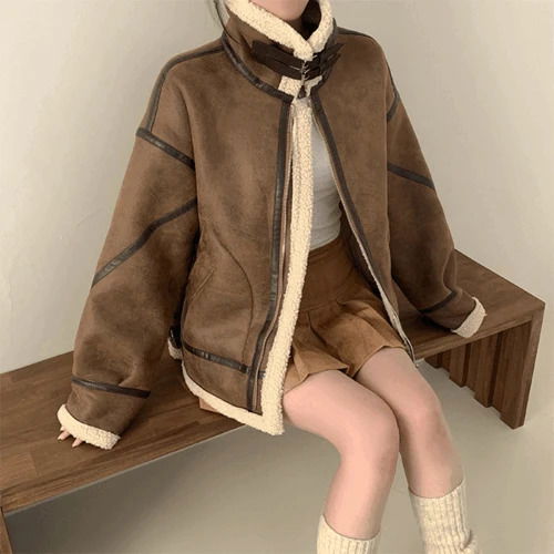 Ritti High Neck Buckle Strap Suede Leather Shearling Jacket, Jacket 夾克