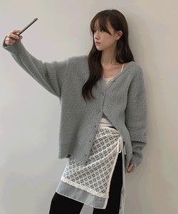 Littenbee V- V-Neck Warmer Brush Knitwear Cardigan - 4 Colors