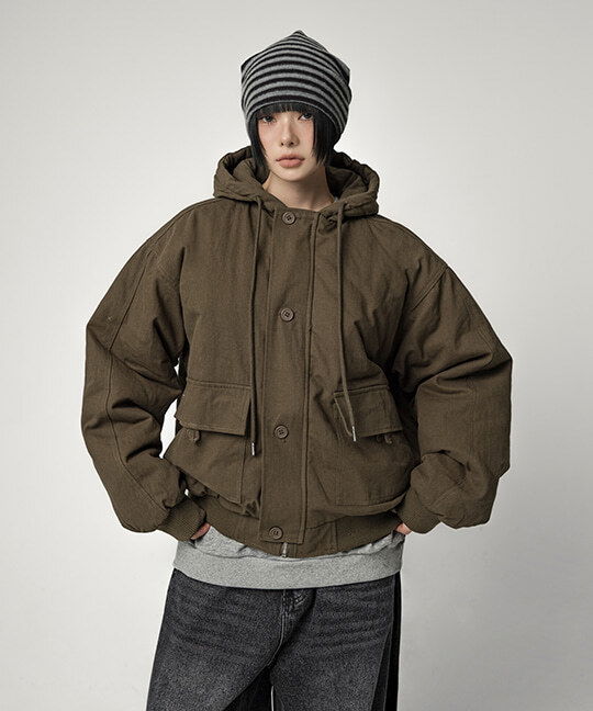 コタブオーバーフィットボタン付きフードパディングジャンパー