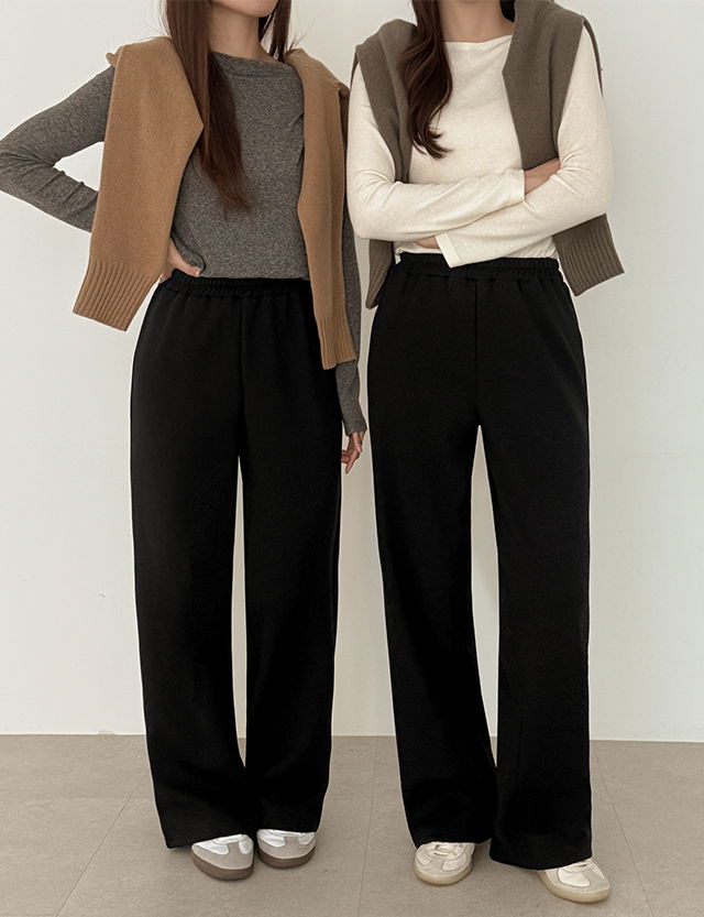 Everyday soft mink Fleece-lined banding semi-wide pants 85432 长裤
