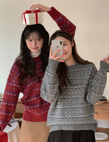 틸링 루즈핏 자카드 니트 85348