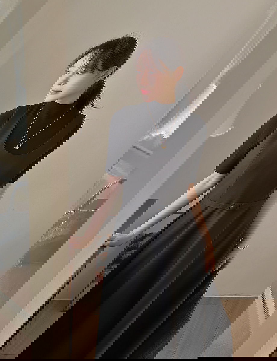 리리앤코 르시엘린 벨트 플레어 뷔스티에 롱 원피스