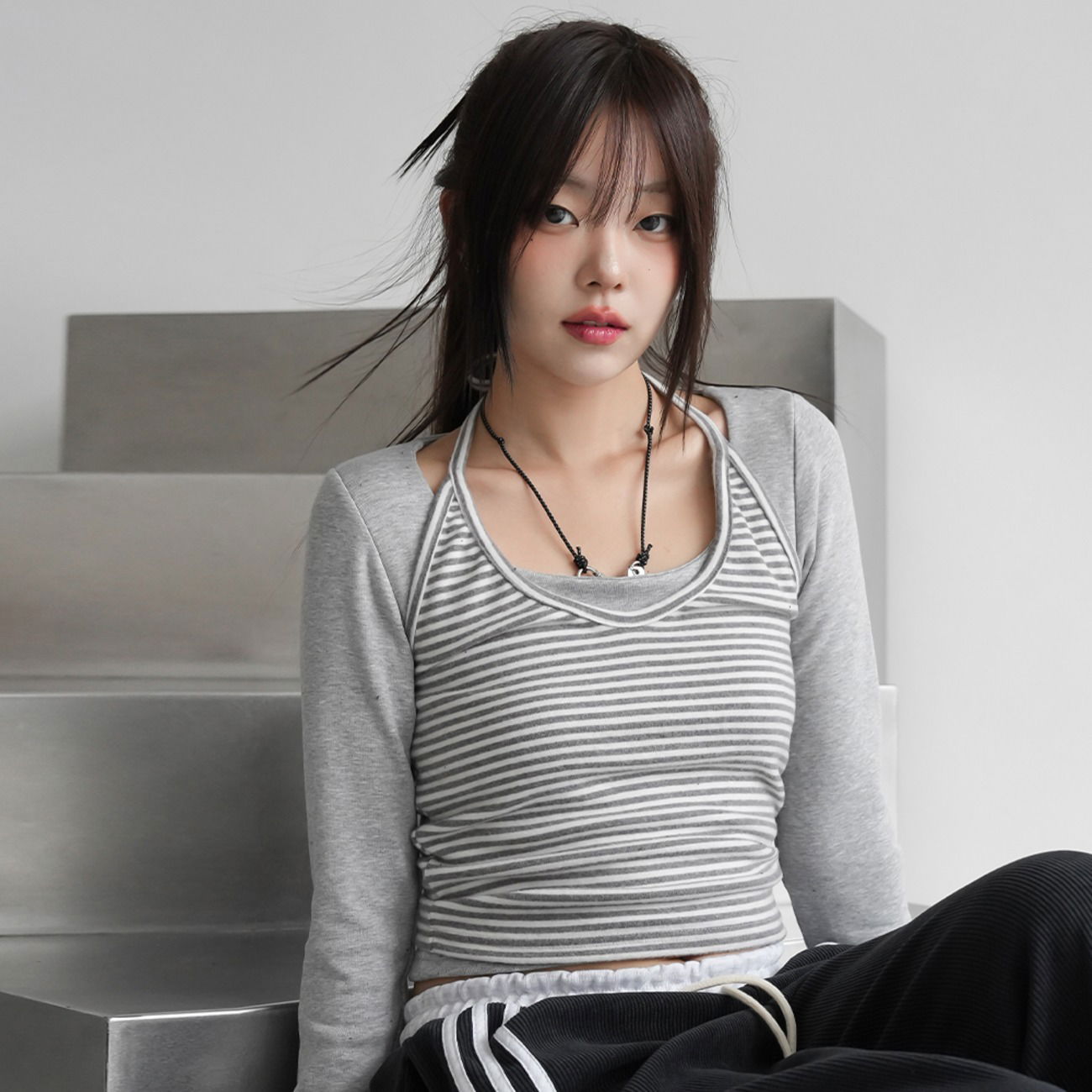 パーベンホルターストライプ裏起毛スリーブレス