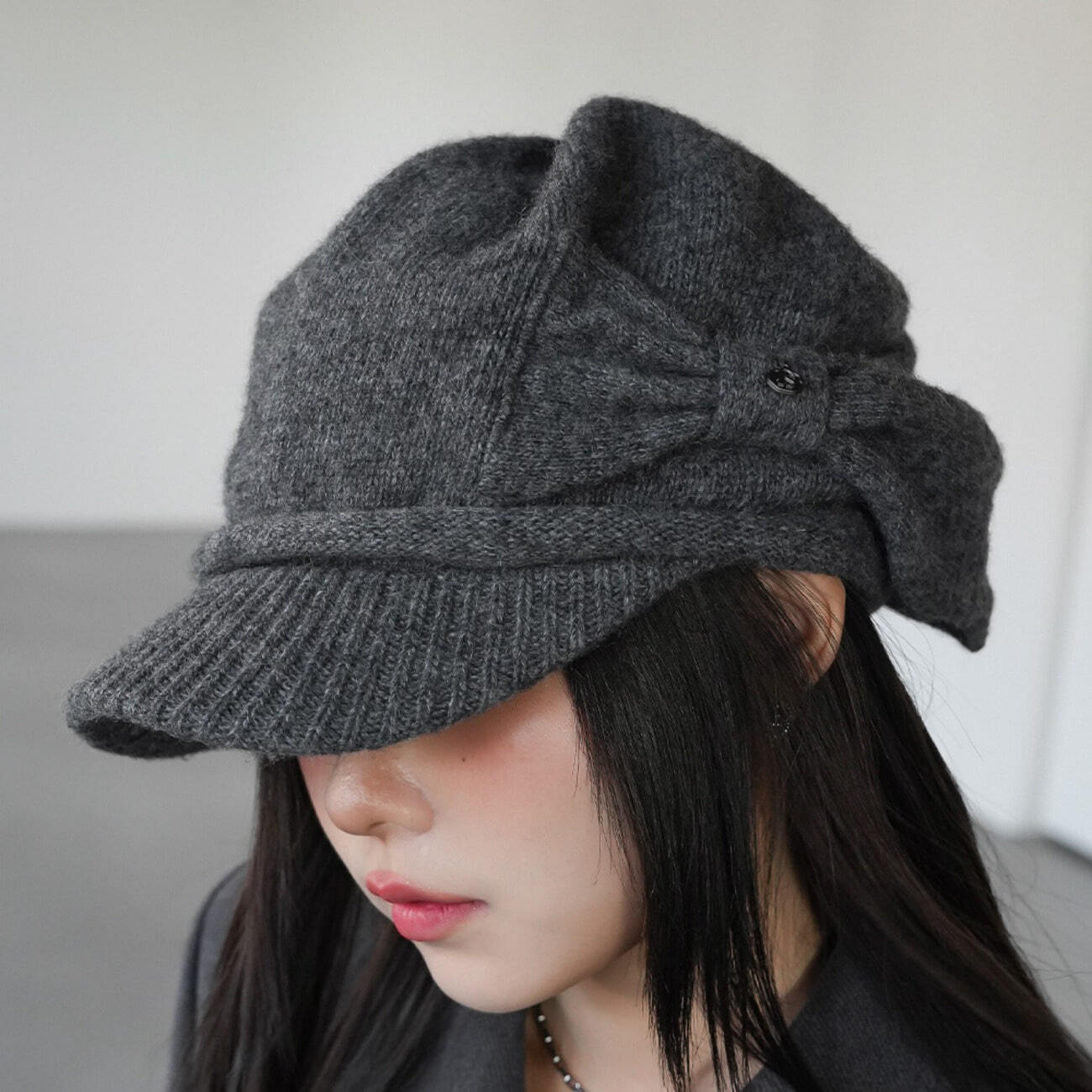 緞帶針織報童帽