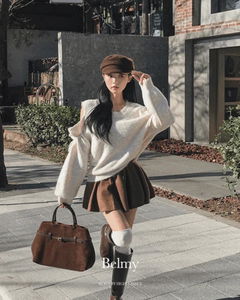 ベルマイオフショルダーリボンストリングアバンルーズフィットアンゴラ冬ニットウールニット