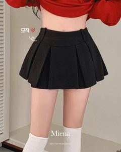 Miena High-Waist Wool Winter Skirt with Underpants and Pleated A-Line Mini Skirt