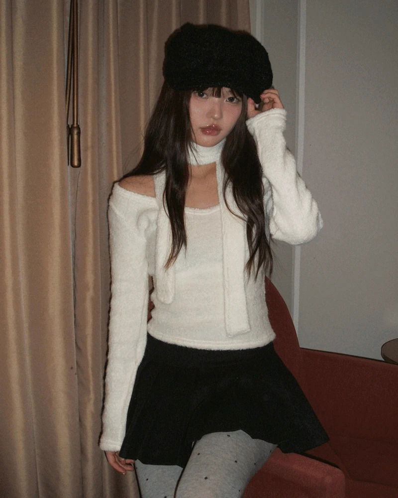 스우 머플러 테리 유넥 니트