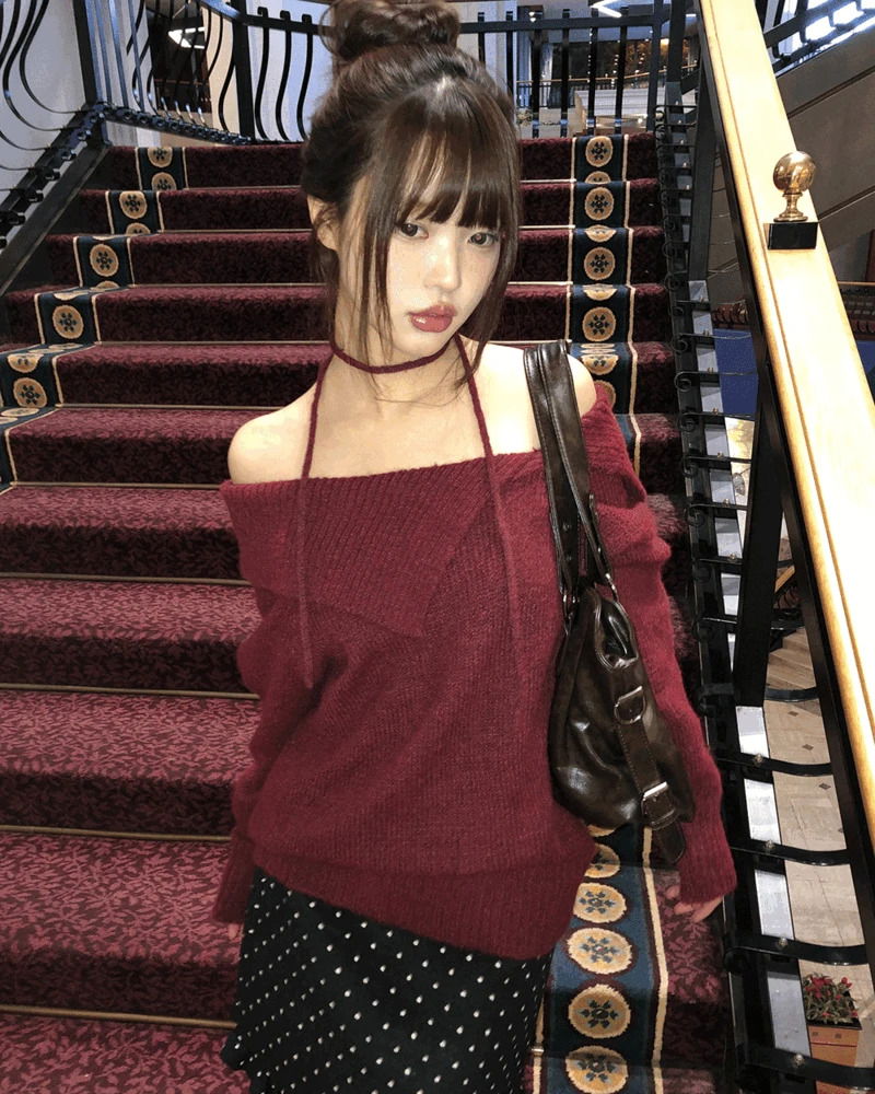 Luo String Off-Shoulder Wool Knitwear 针织衫