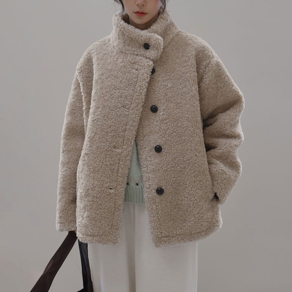 リネードボクシースエードハイネックブックルハーフコート