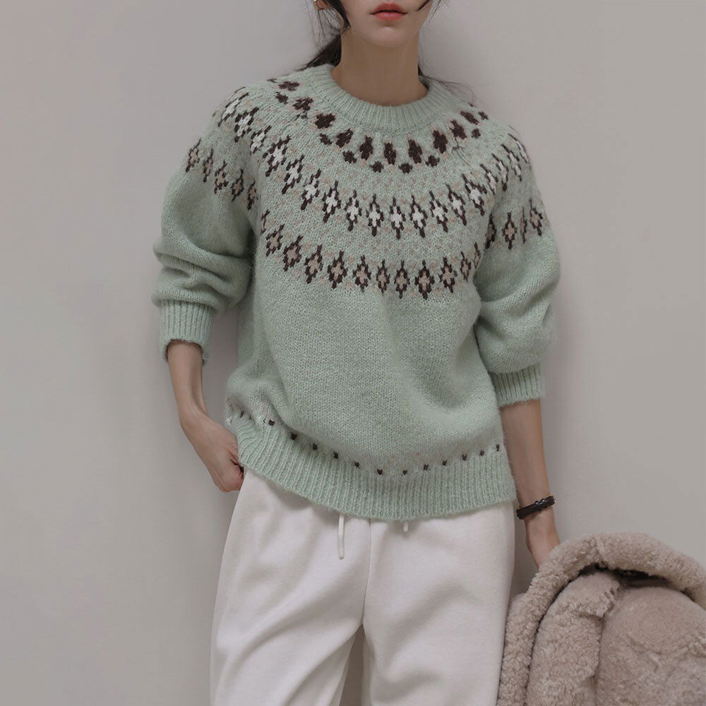 Merini羊毛宽松厚款北欧圆针织衫