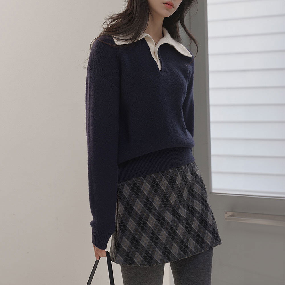 Bellina Wool Coloring Collar Button Knit