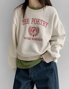 詩意感刷毛半截圓領長袖上衣