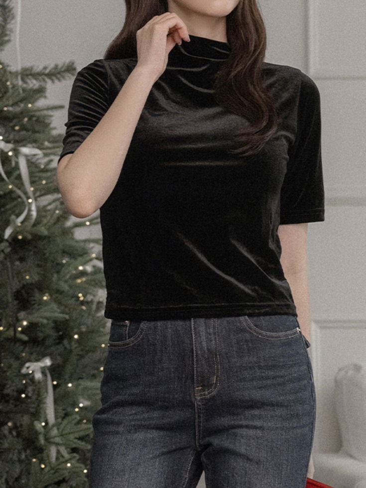 Rubebit Velvet Half Turtleneck Half-Sleeve T-Shirt