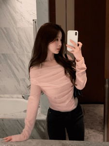 Party Chiffon Halter Neck Off-Shoulder Shirring Fleece-lined T-Shirt (4 Colors)