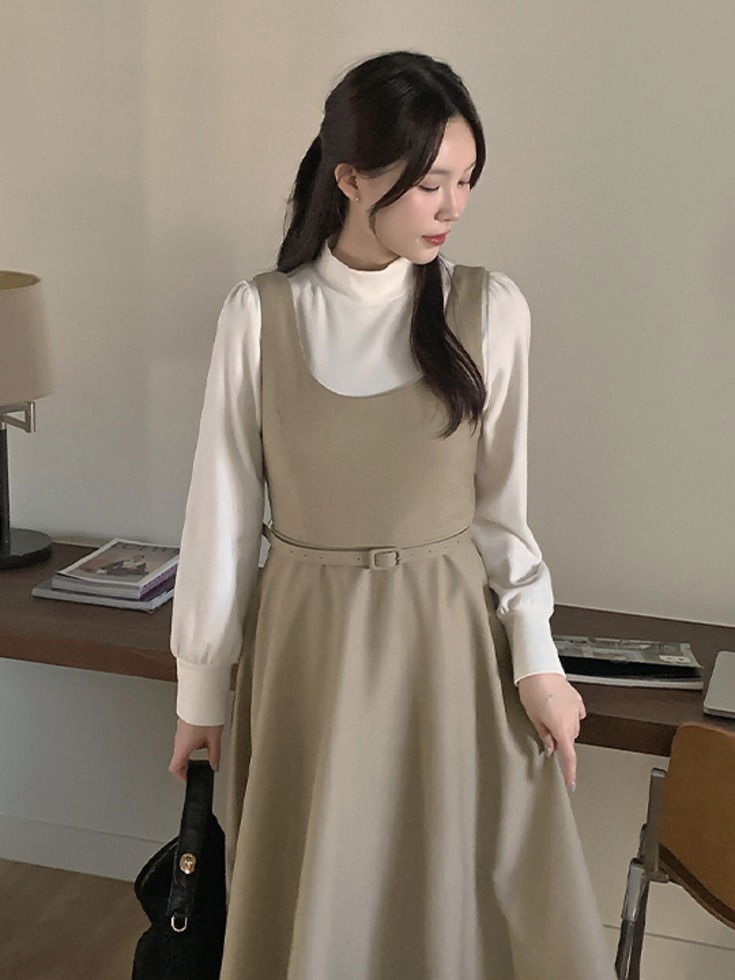 르시엘린 벨트 플레어 뷔스티에 롱 원피스