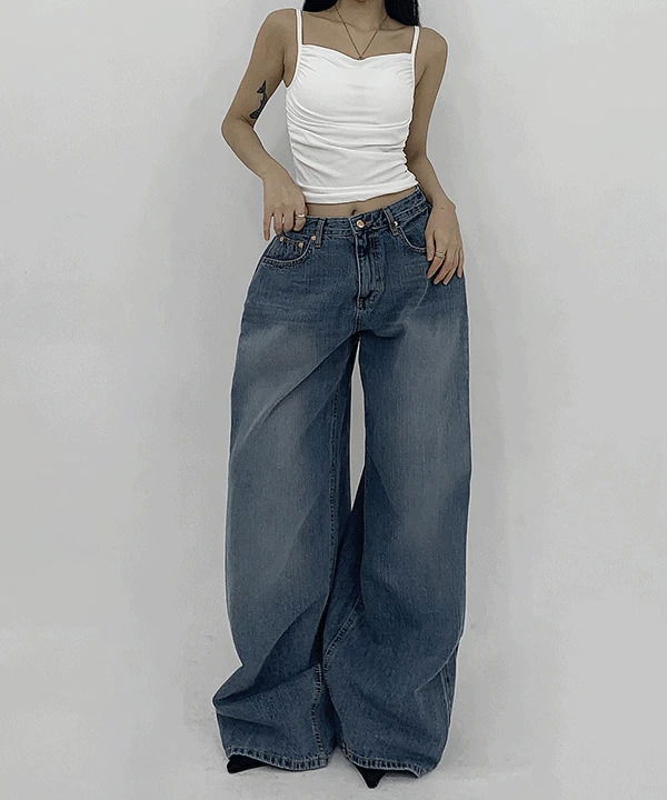 캐드 데일리 맥시 오버핏 핀턱 폴딩 데님 와이드 팬츠(블랙,블루)