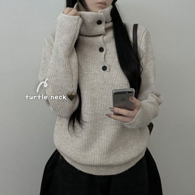 포니버튼터틀넥핸드워머루즈아방핏니트(3color)