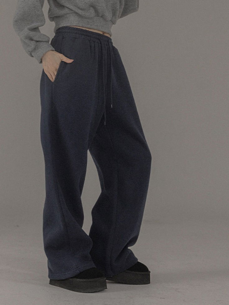 休閒刷毛兩用鬆緊寬褲