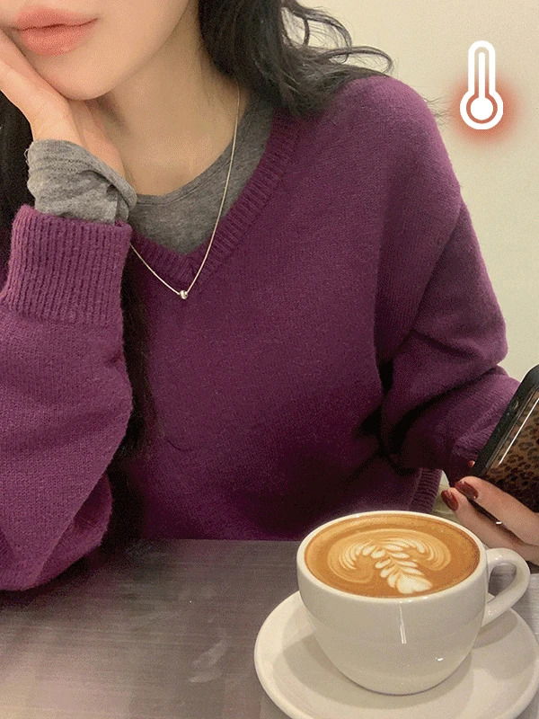 寬鬆V領羊毛針織毛衣