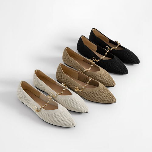 寶石鏈飾針織平底鞋