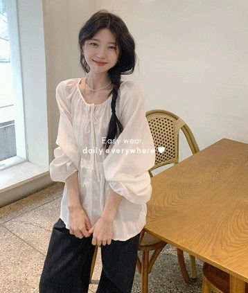 달리리본bl (여리핏체형커버,가을블라우스,리본블라우스,퍼프블라우스)