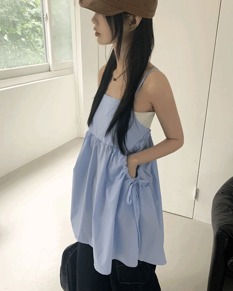 分層口袋背心迷你短洋裝