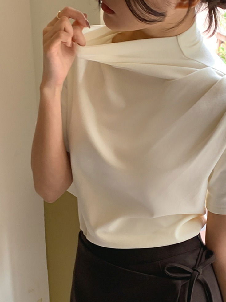 Peyubdi Spandex Fleece-lined Pintuck Turtleneck T-Shirt 衬衫