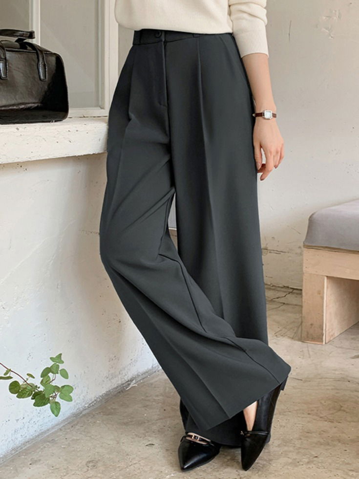 Erindeep Spandex Pintuck Wide Slacks Pants