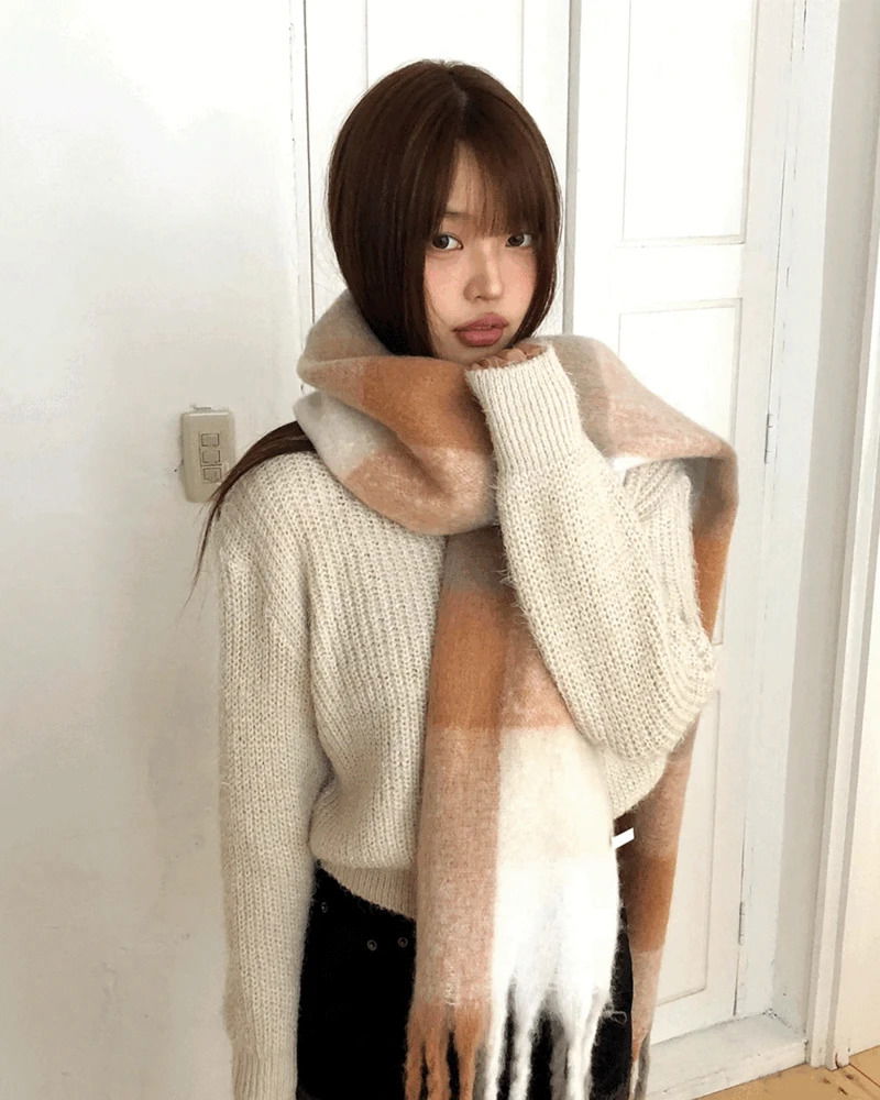 Pimin Angora V-Neck Long-Sleeve Knitwear