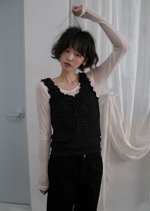 애비뉴 도트 프릴 슬리브리스 (3color)