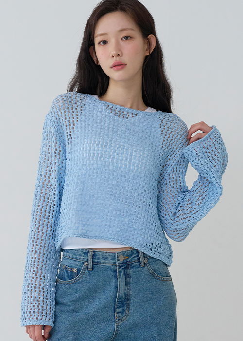 [MADE]네트 세미크롭 니트 티셔츠 (2color)