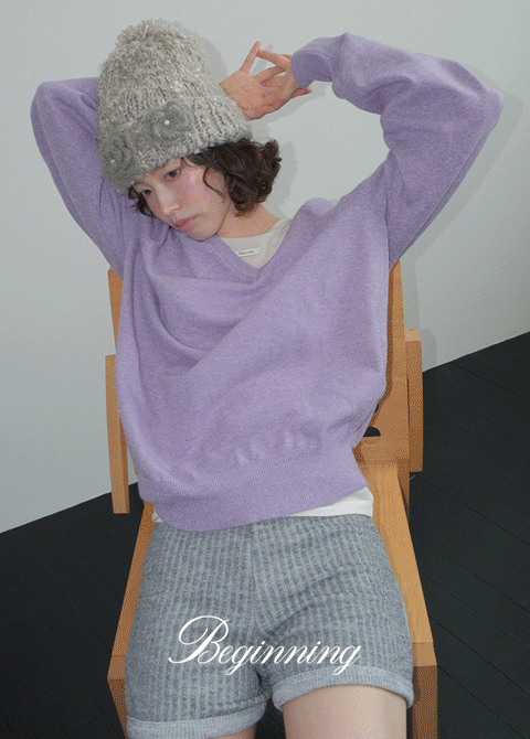 [2천장돌파][MADE]루즈 자수브이넥니트(컬러추가) (4color)