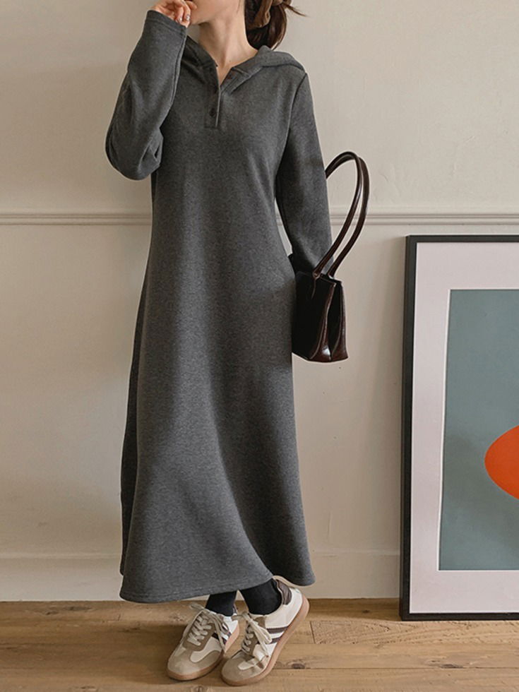 Shukremon Fleece-lined hooded long Dress