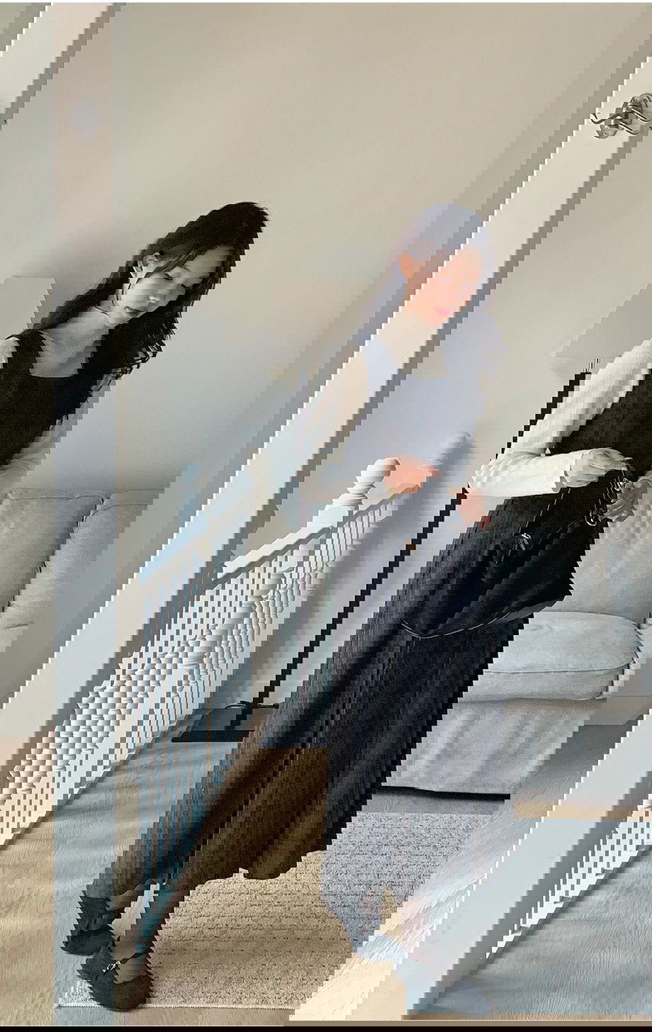 리리앤코 스누이벤 울 체크 맞주름 스퀘어넥 뷔스티에 롱 원피스