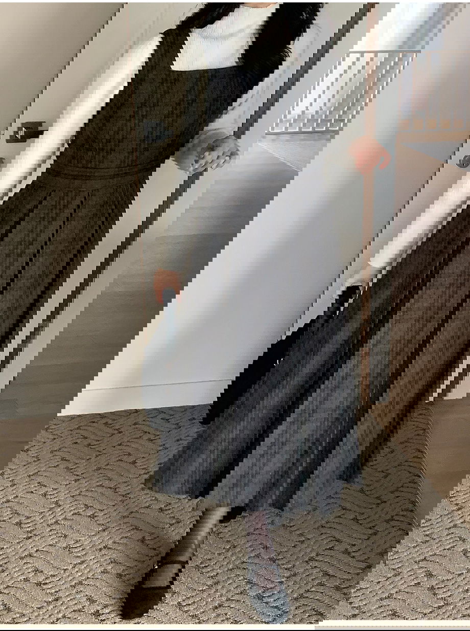 리리앤코 스누이벤 울 체크 맞주름 스퀘어넥 뷔스티에 롱 원피스