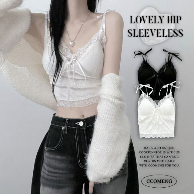 Sleeveless with built-in crop strap for lace ribbon cap