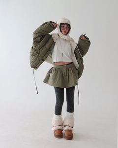 Quilted padded flare mini skirt