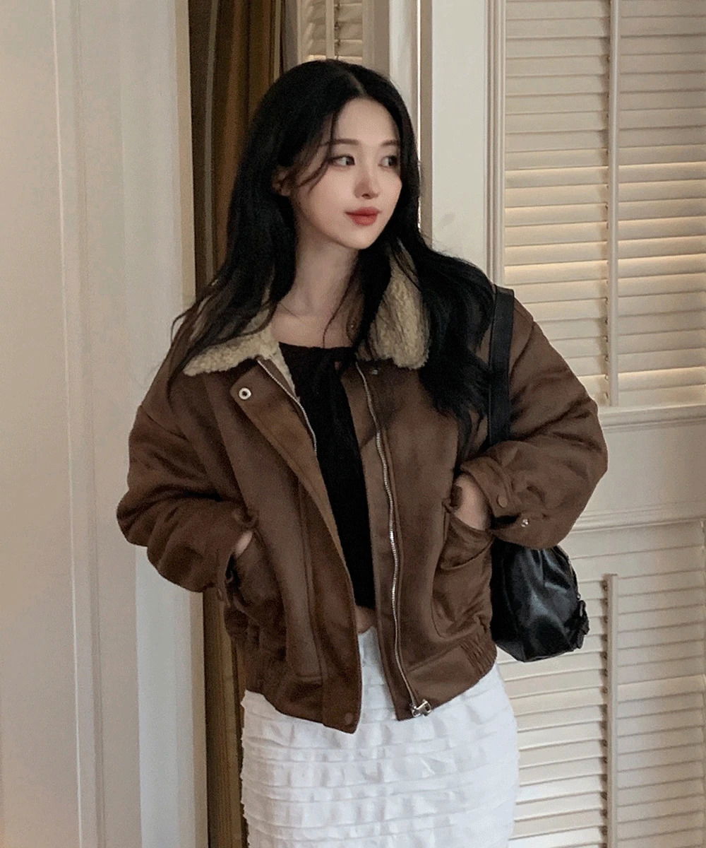 Kara Leather Shearling Crop Poggle Fleece-Lined Blouson Short Dumble Jacket 夹克