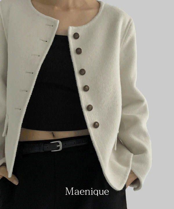 亞曆斯圓領羊毛開襟外套