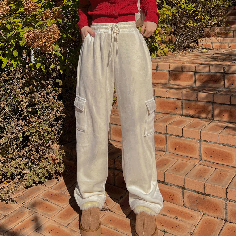 Cargo version added color thick Fleece-lined corduroy cargo banding golden long wide & jogger pants
