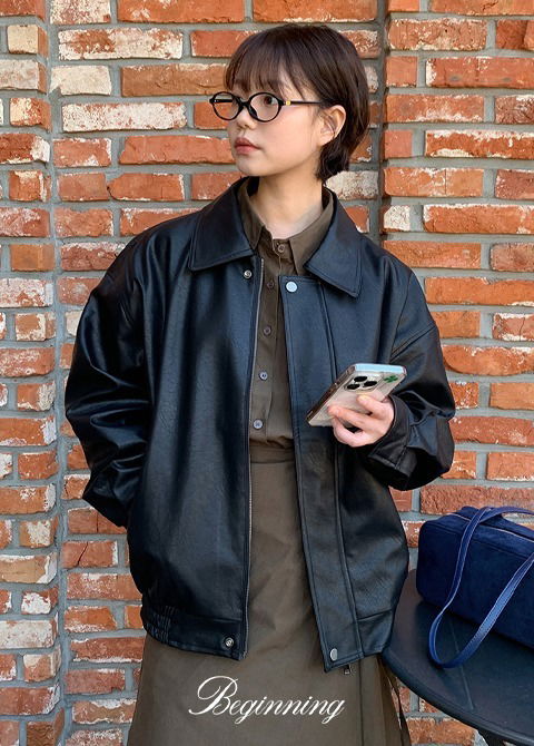 [MADE]플레인 레더 블루종 자켓