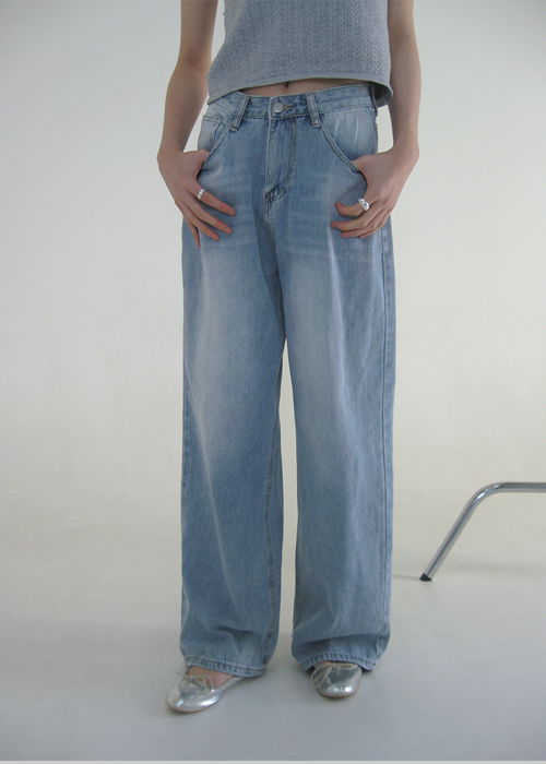 포스트 와이드 데님 팬츠 (2color)