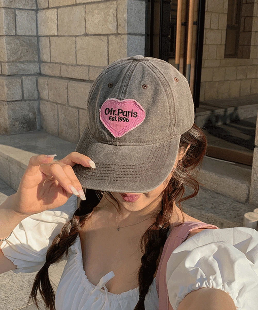 Pigment Heart Patch Ball Cap Hat English Lettering Embroidery Cotton 帽子